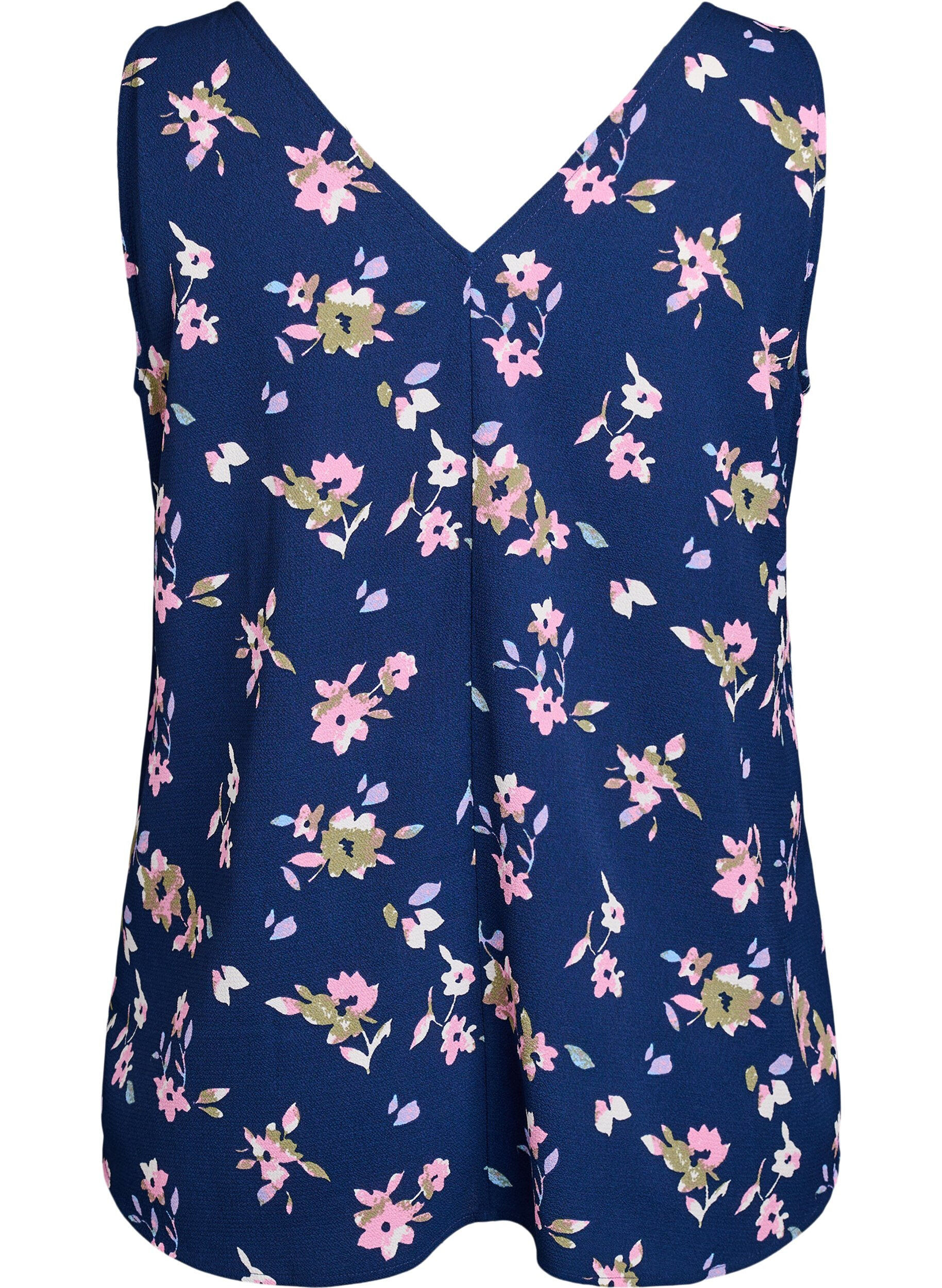 ZizziTop met print en V-hals, Blauw, Packshot image number 1