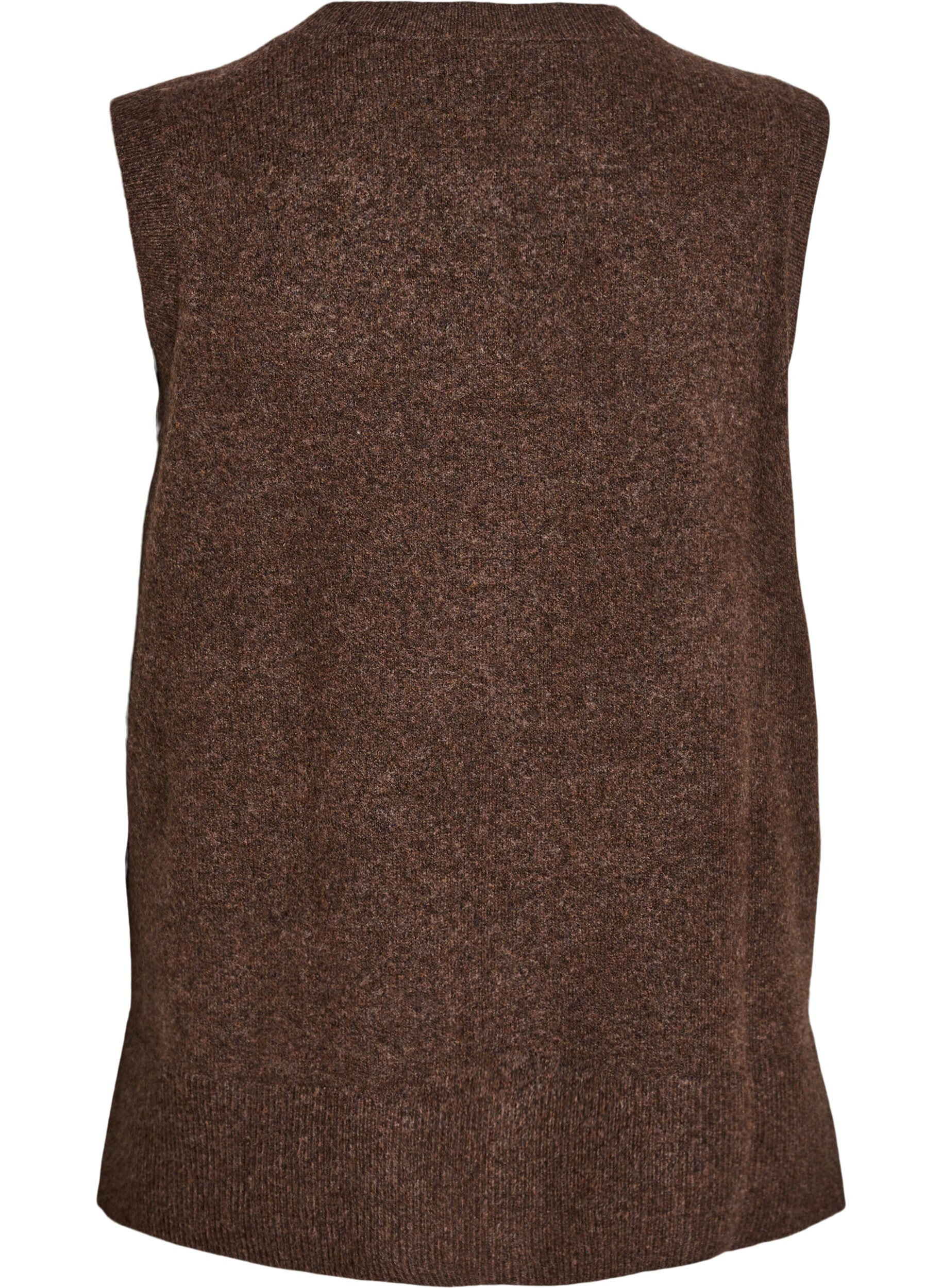 ZizziGebreid vest met geribbelde randen, Bruin, Packshot image number 1