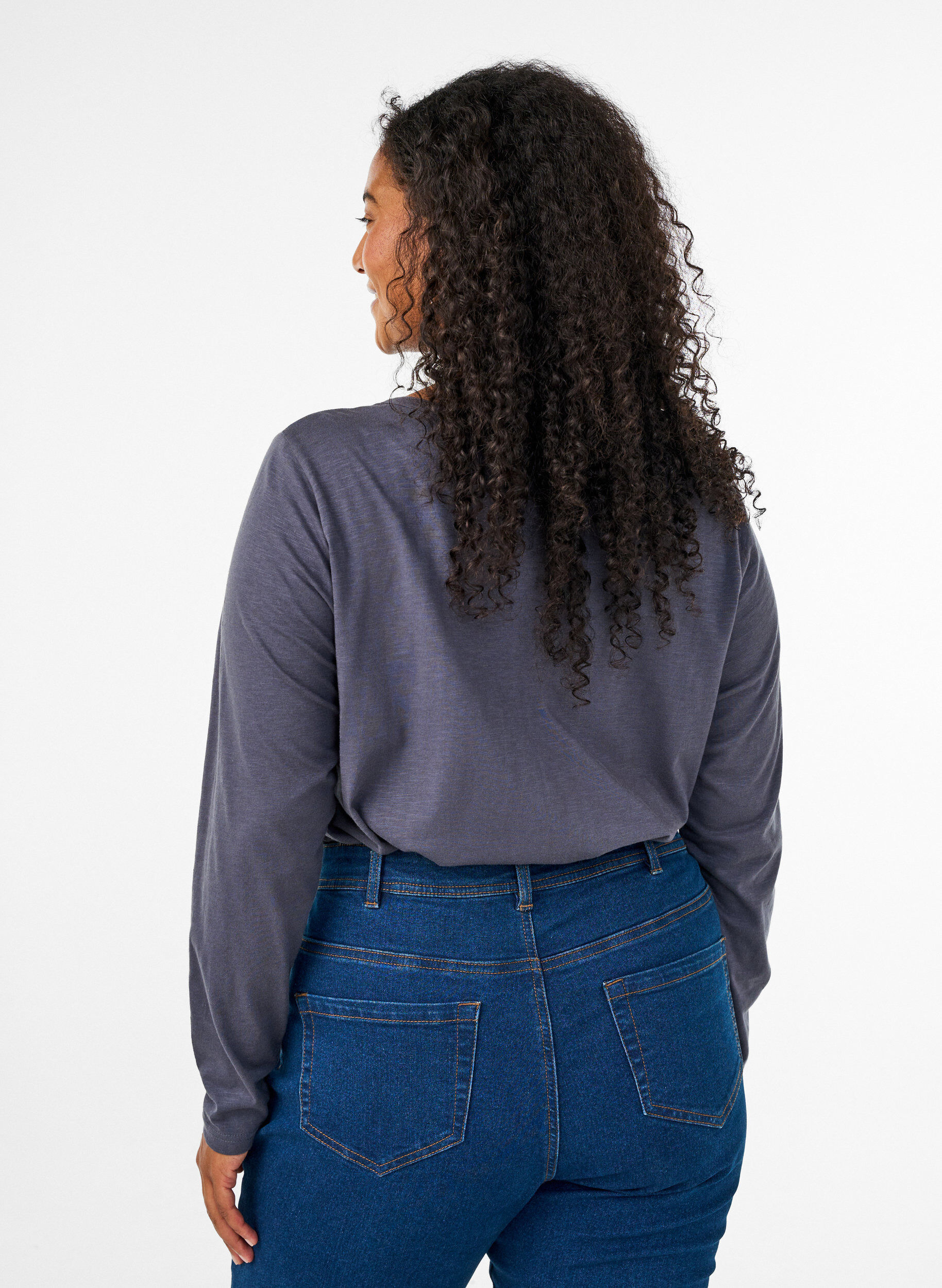ZizziT-shirt met lange mouwen, V-hals en knopen, Grijs, Model image number 2