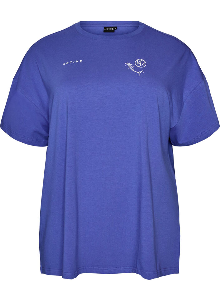 T-shirt van biologisch katoen met klein frontmotief, Blauw, Packshot image number 0