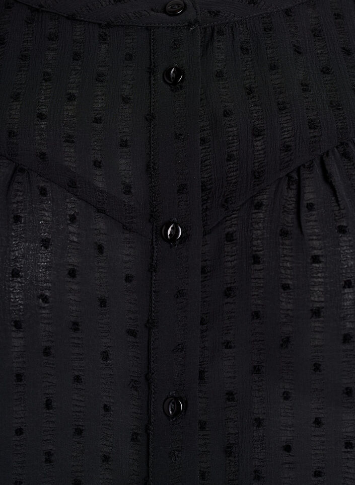 Shirt met een gestructureerd stippenpatroon en borduurdetails, Zwart, Packshot image number 2