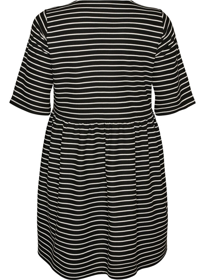 Jurk met een geribde textuur en een empirelijn, Wit, Packshot image number 1