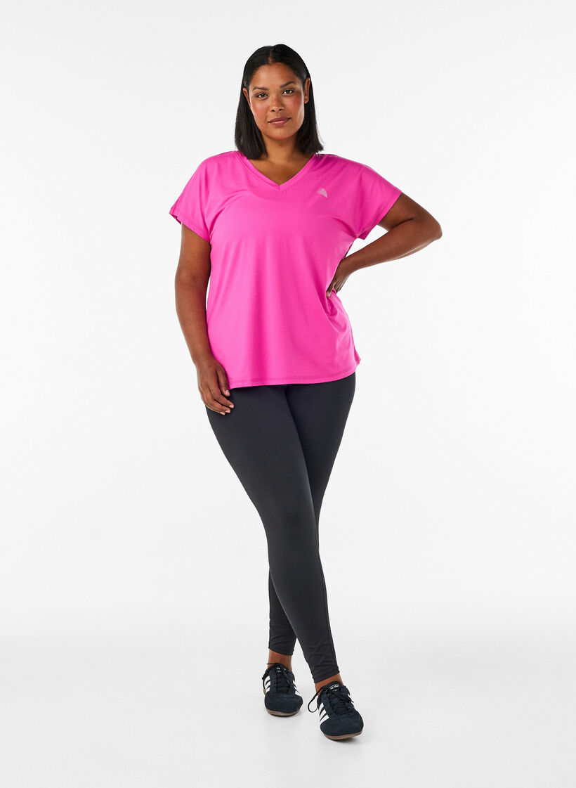 Losvallend trainings-T-shirt met V-hals, Roze, Model image number 1