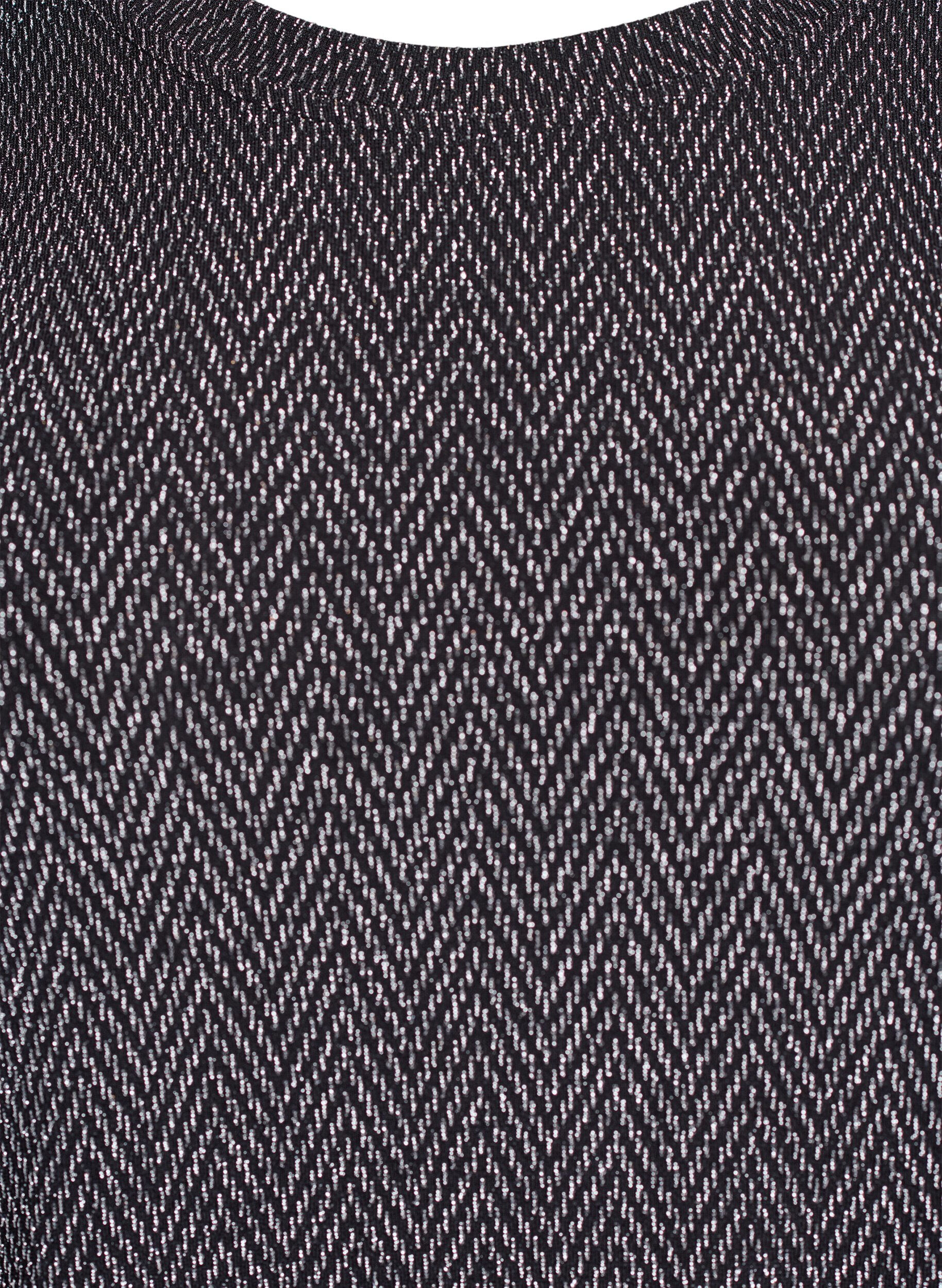ZizziBlouse met visgraatpatroon en glinsterend garen, Zwart, Packshot image number 2