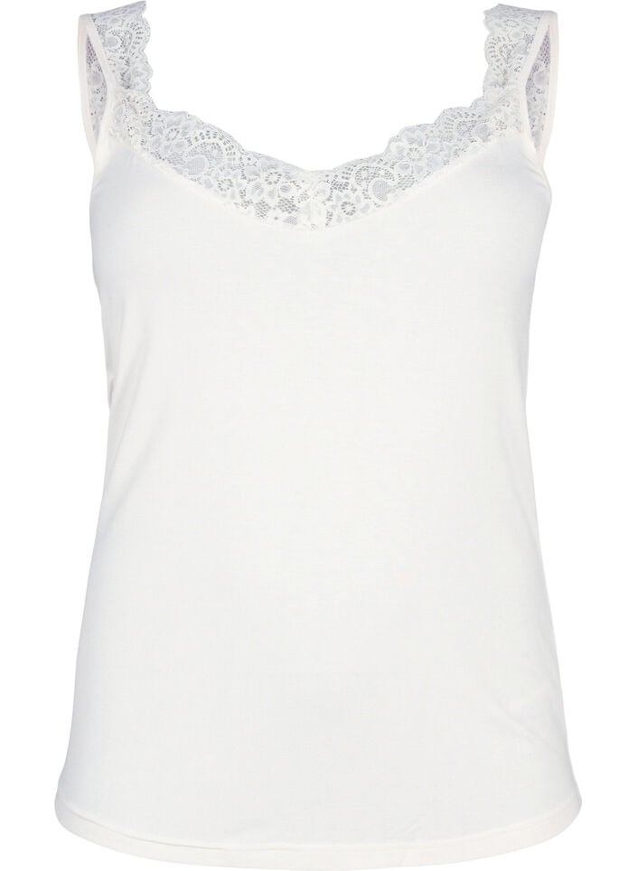 Viscose top met kanten rand, Vanille, Packshot image number 0