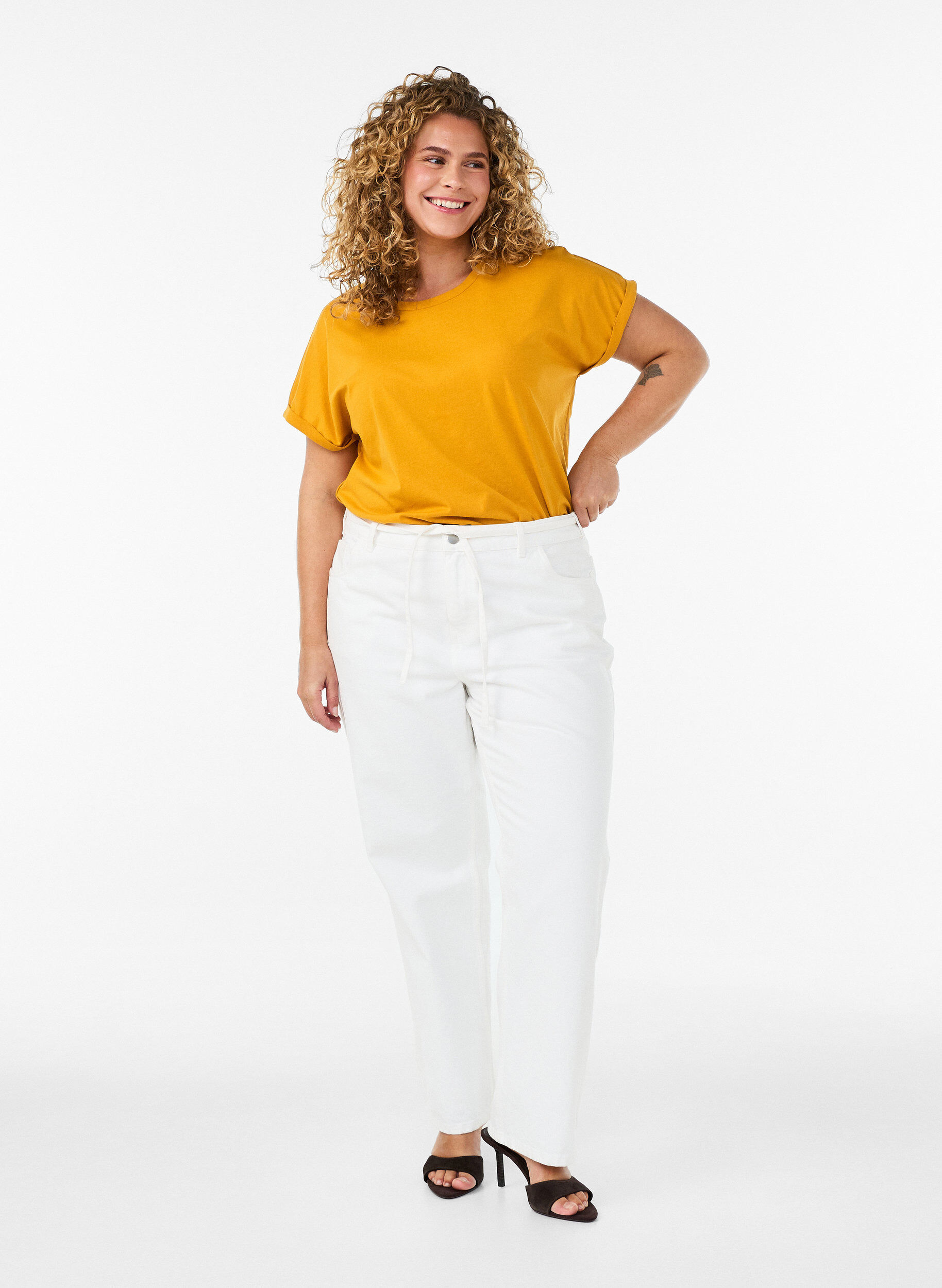 ZizziT-shirt met korte mouwen van katoenmix, Geel, Model image number 1