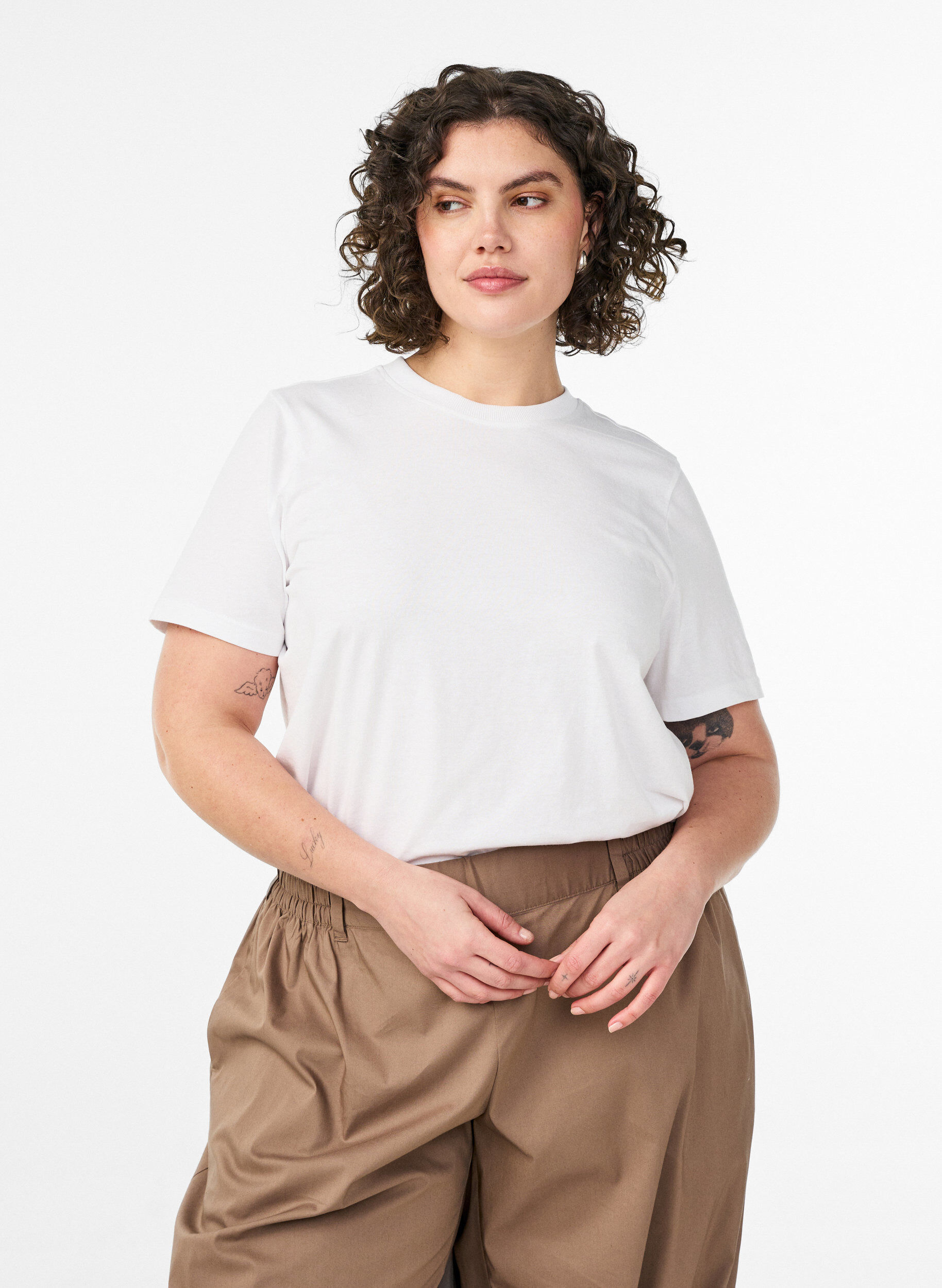 ZizziKatoenen T-shirt met print, Wit, Model image number 0