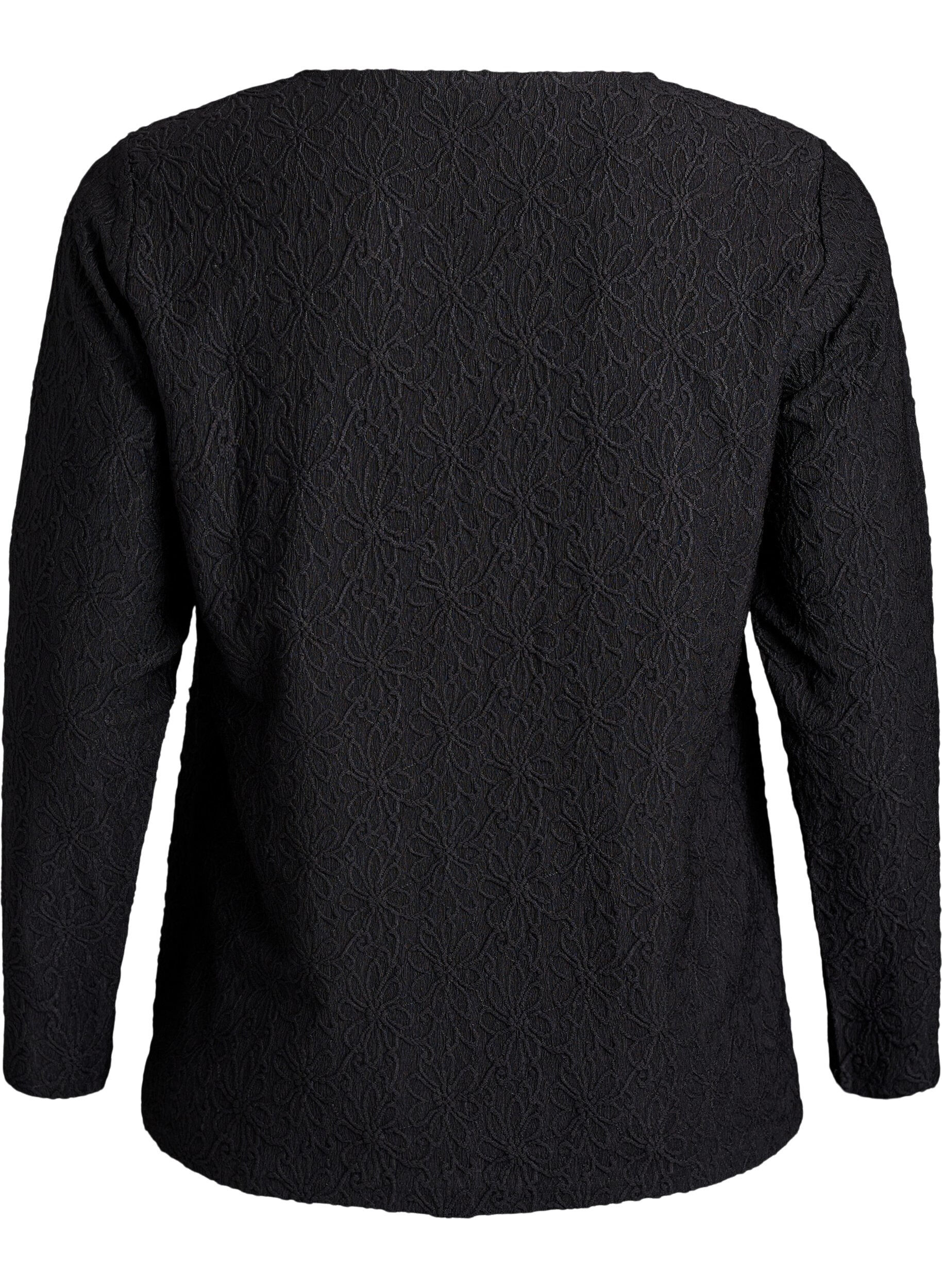 ZizziBlouse met lange mouwen en bloemenstructuur, Zwart, Packshot image number 1