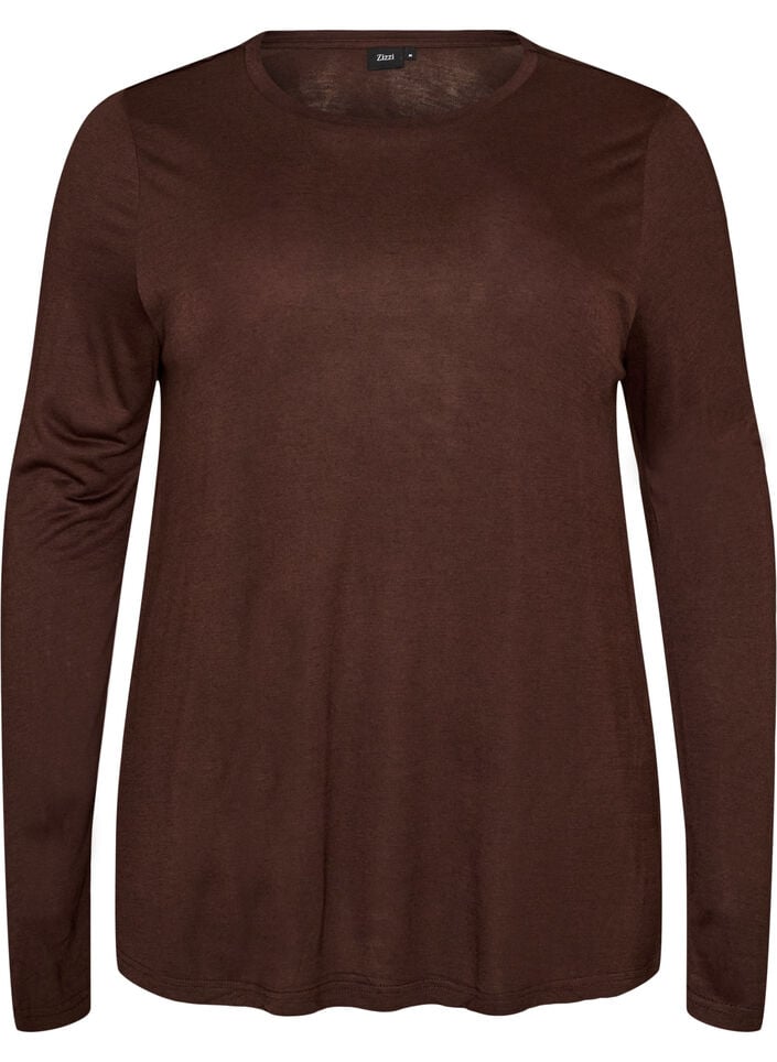 Blouse met lange mouwen van wol en viscose, Bruin, Packshot image number 0