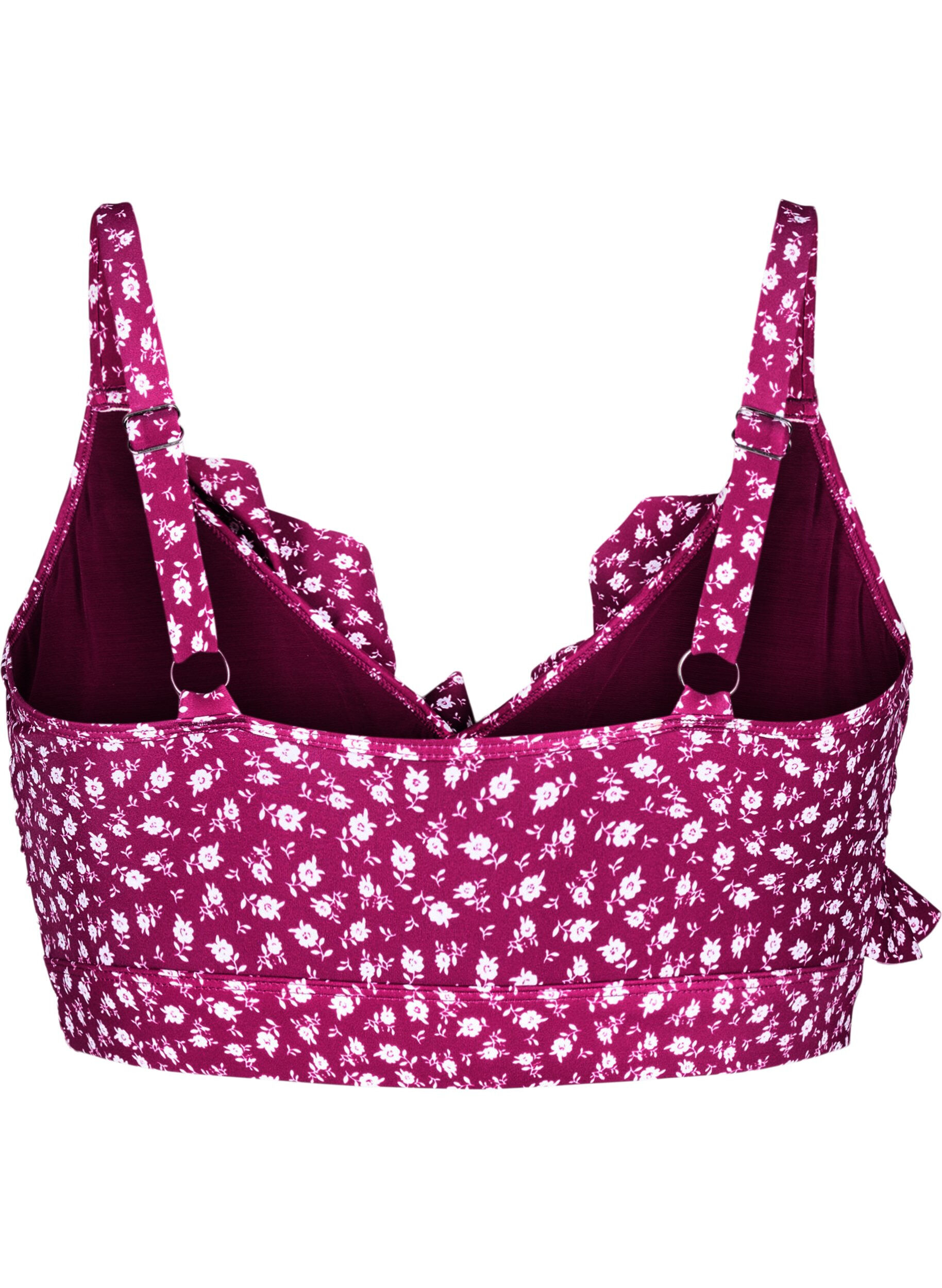 ZizziBloemen bikinitop met ruches, Rood, Packshot image number 1