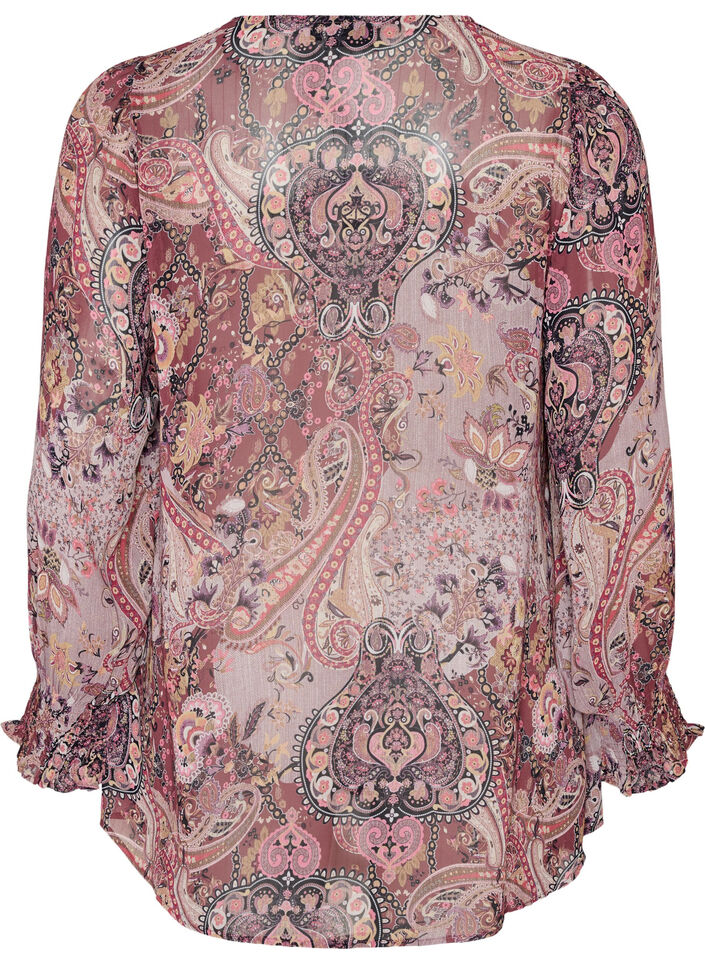 Tunic met paisleyprint en gesmokte manchetten, Roze, Packshot image number 1