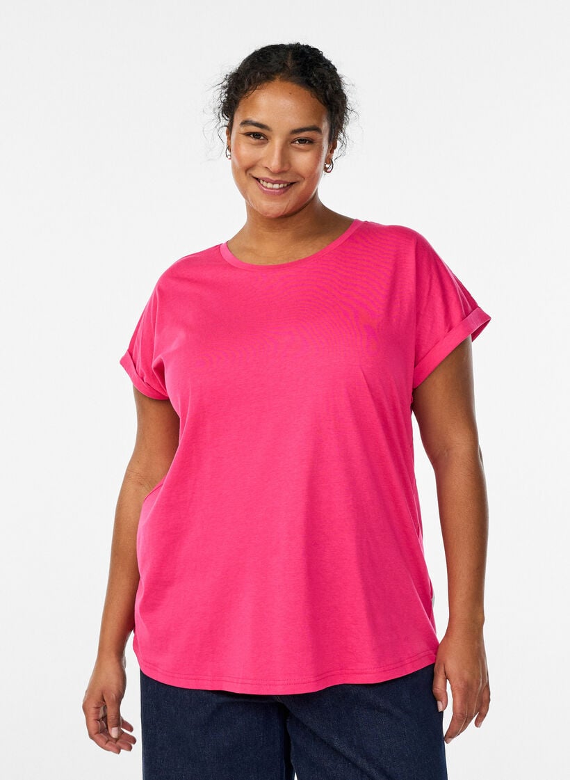 T-shirt met korte mouwen van katoenmix, Roze, Model image number 0