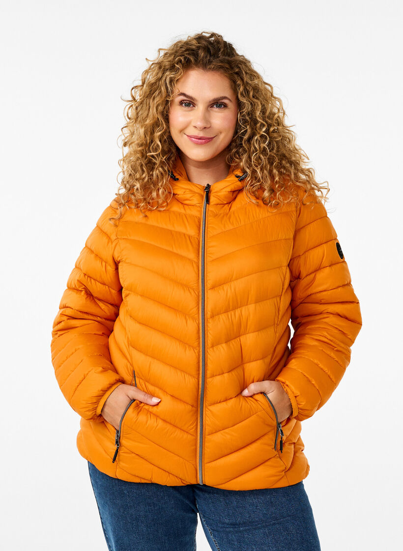 Lichtgewicht jas met capuchon, Oranje, Model image number 0