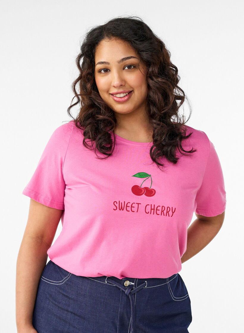 T-shirt met print, Roze, Model image number 0