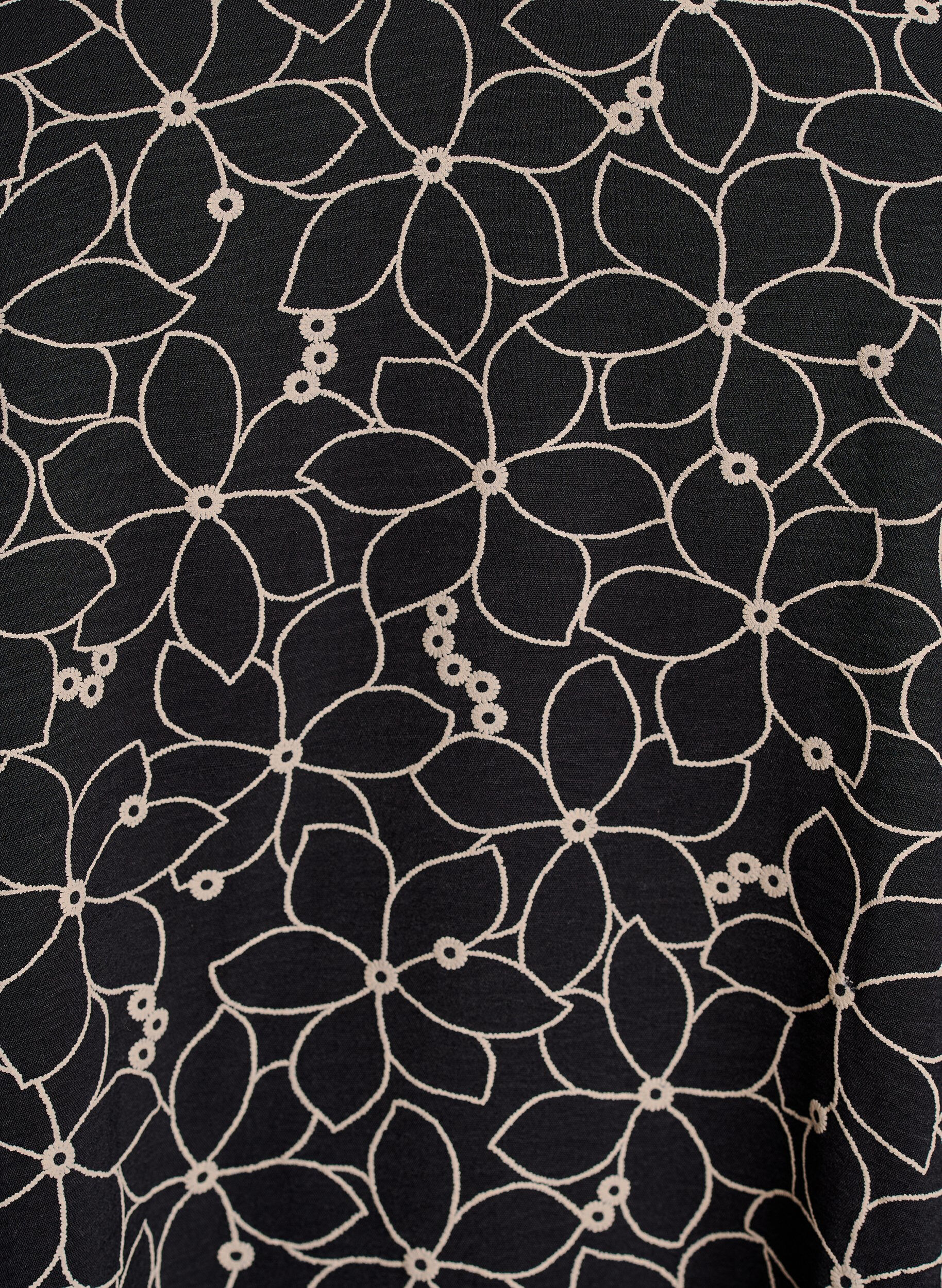 ZizziTuniek met een geborduurd bloemenpatroon en 3/4 mouwen, Zwart, Packshot image number 2