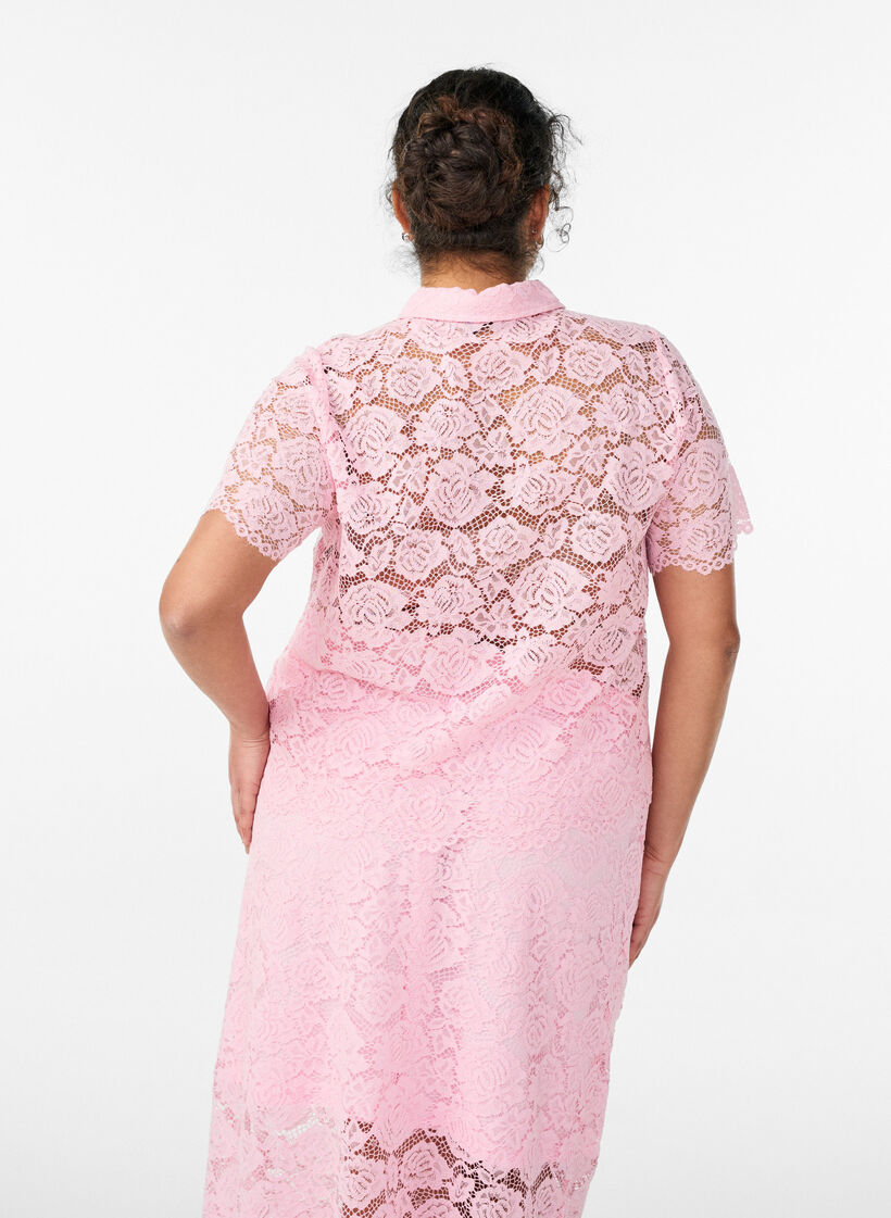 Kanten shirt blouse met parelknopen, Roze, Model