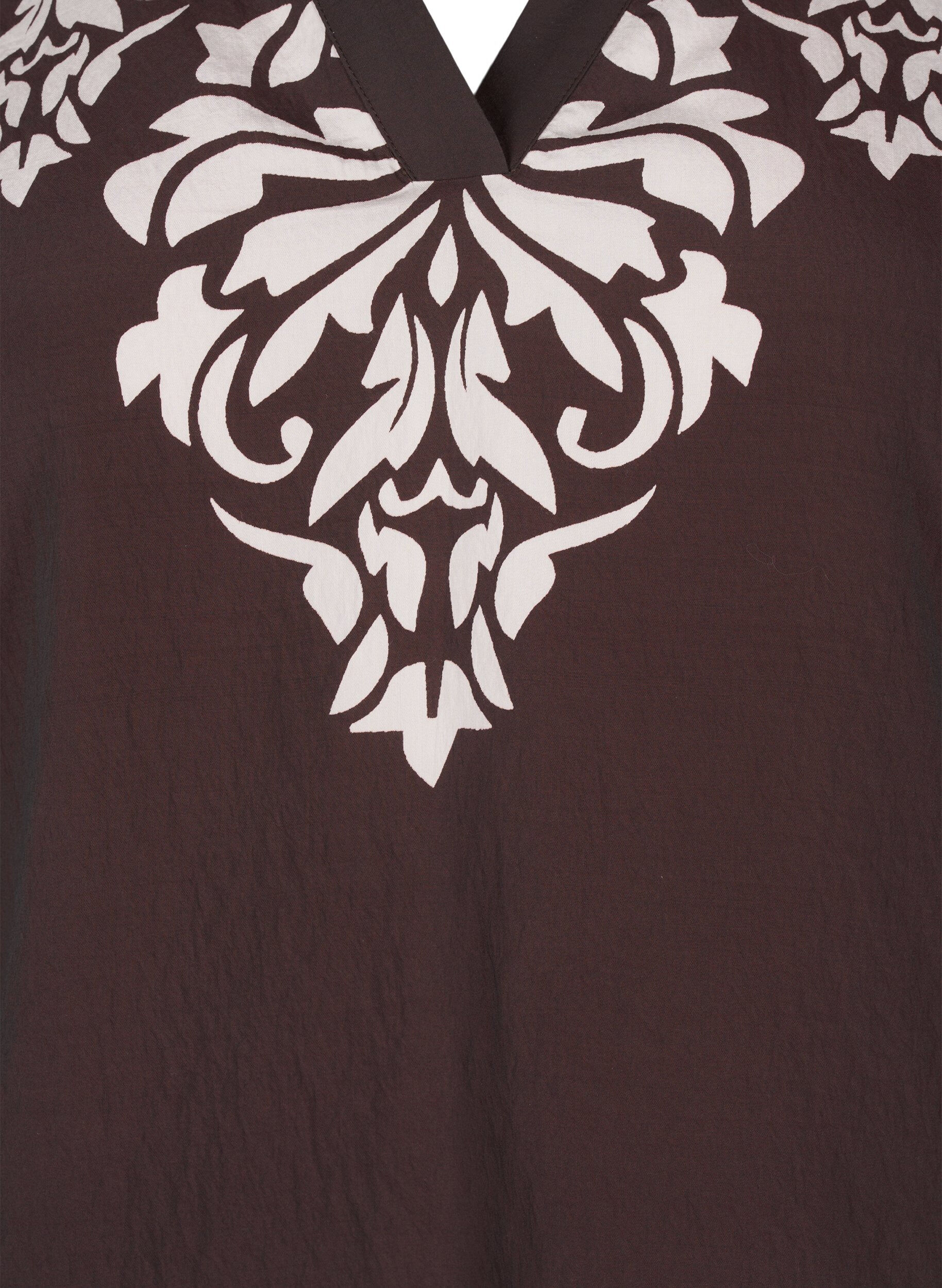 ZizziBloes met korte mouwen, print en ruches, Bruin, Packshot image number 2