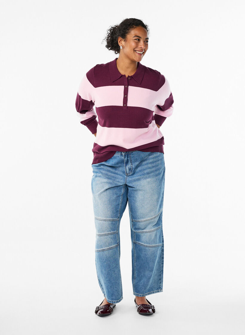 Strik blouse met kraag, Rood, Model image number 1