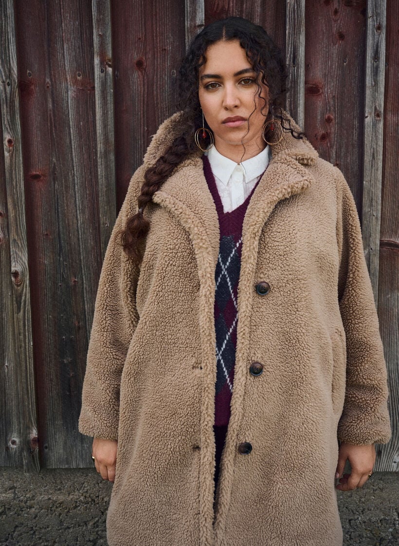 Zachte teddystof jack met knoopsluiting en een kraag, Caribou, Image
