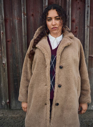 ZizziZachte teddystof jack met knoopsluiting en een kraag, Caribou, Image image number 0
