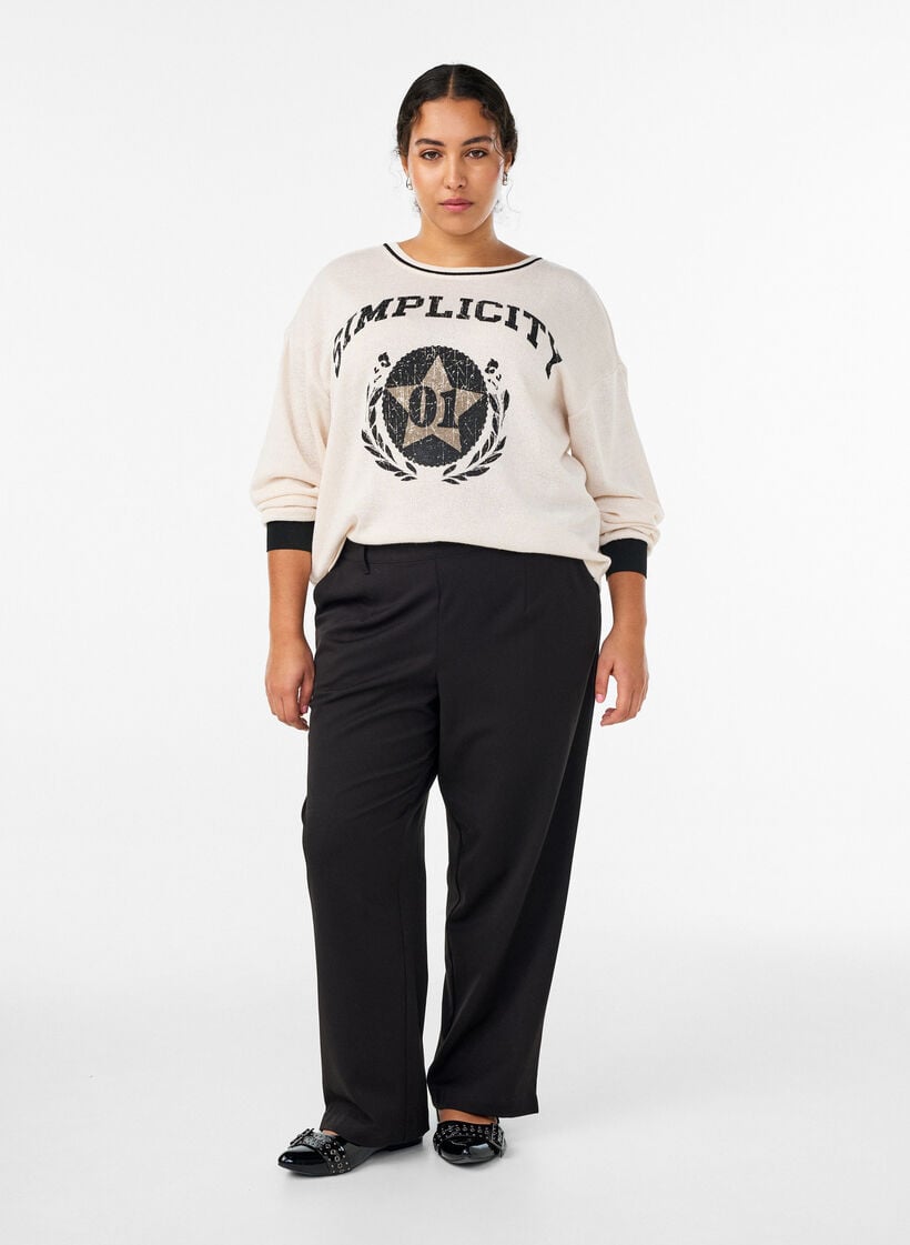 Broek met hoge taille en elastische tailleband achteraan, Zwart, Model image number 0