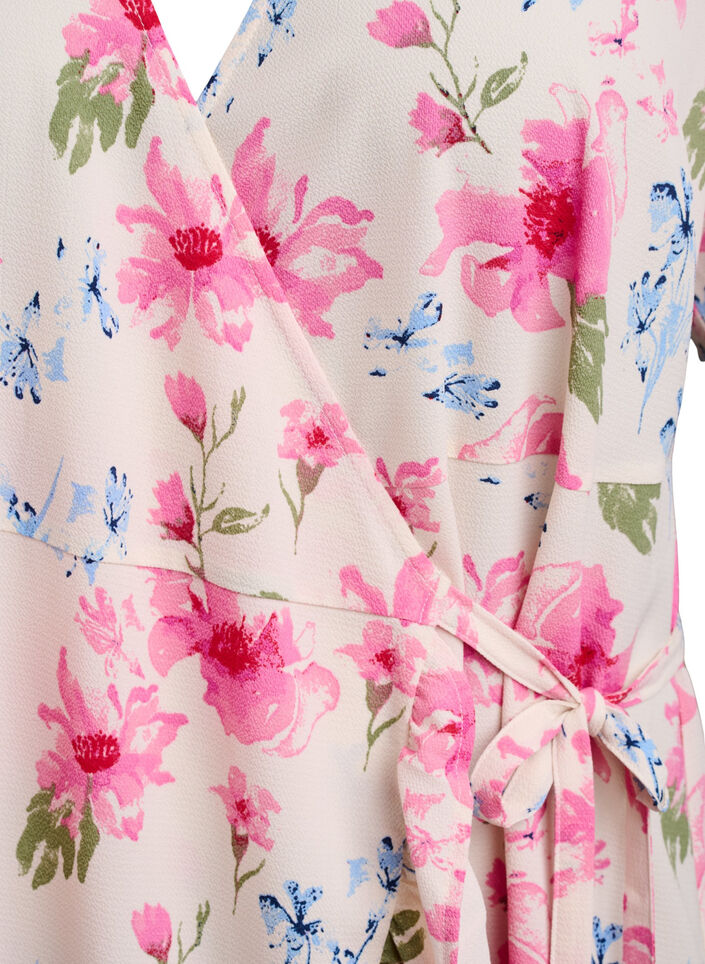 Robe portefeuille &agrave; fleurs et manches courtes, Blanc, Packshot image number 2