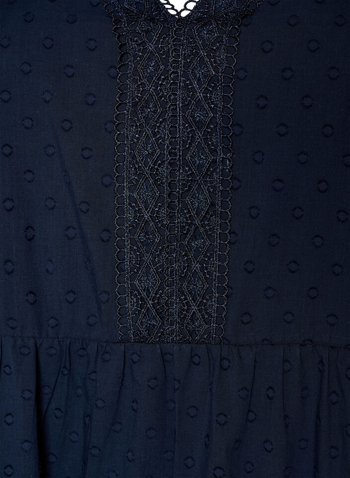 Robe midi en coton textur&eacute; avec des d&eacute;tails en crochet, Bleu, Packshot image number 2