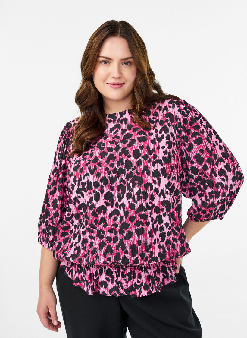 Viscose blouse met 3/4 mouwen en balloneffect, Roze, Model image number 0