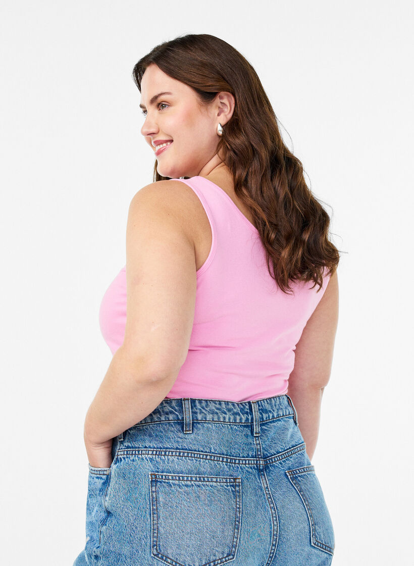 Solide kleur basis top in katoen, Roze, Model image number 2