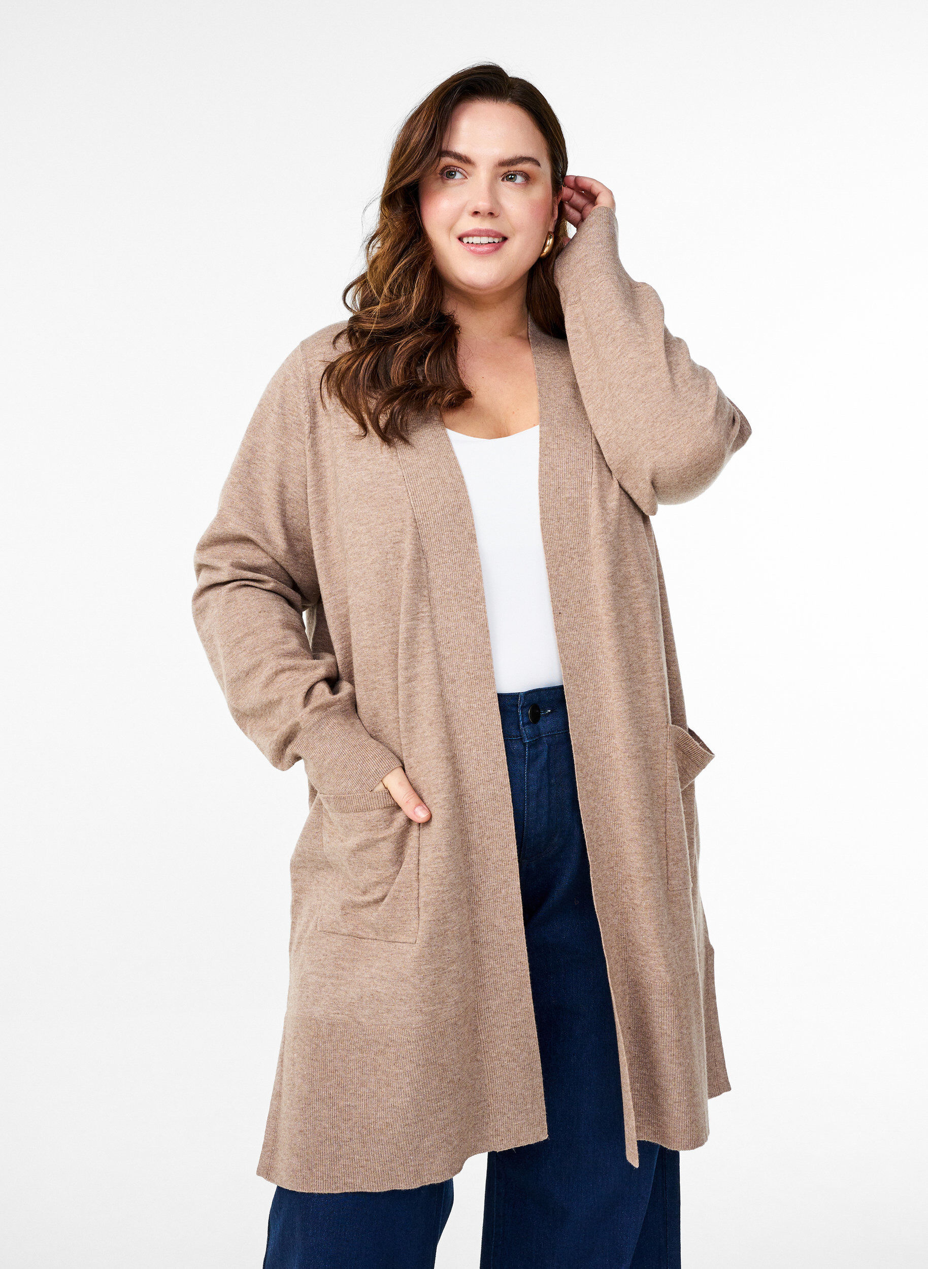 Long cardigan en tricot avec des poches, Fossil w. TNT Mel. , Model