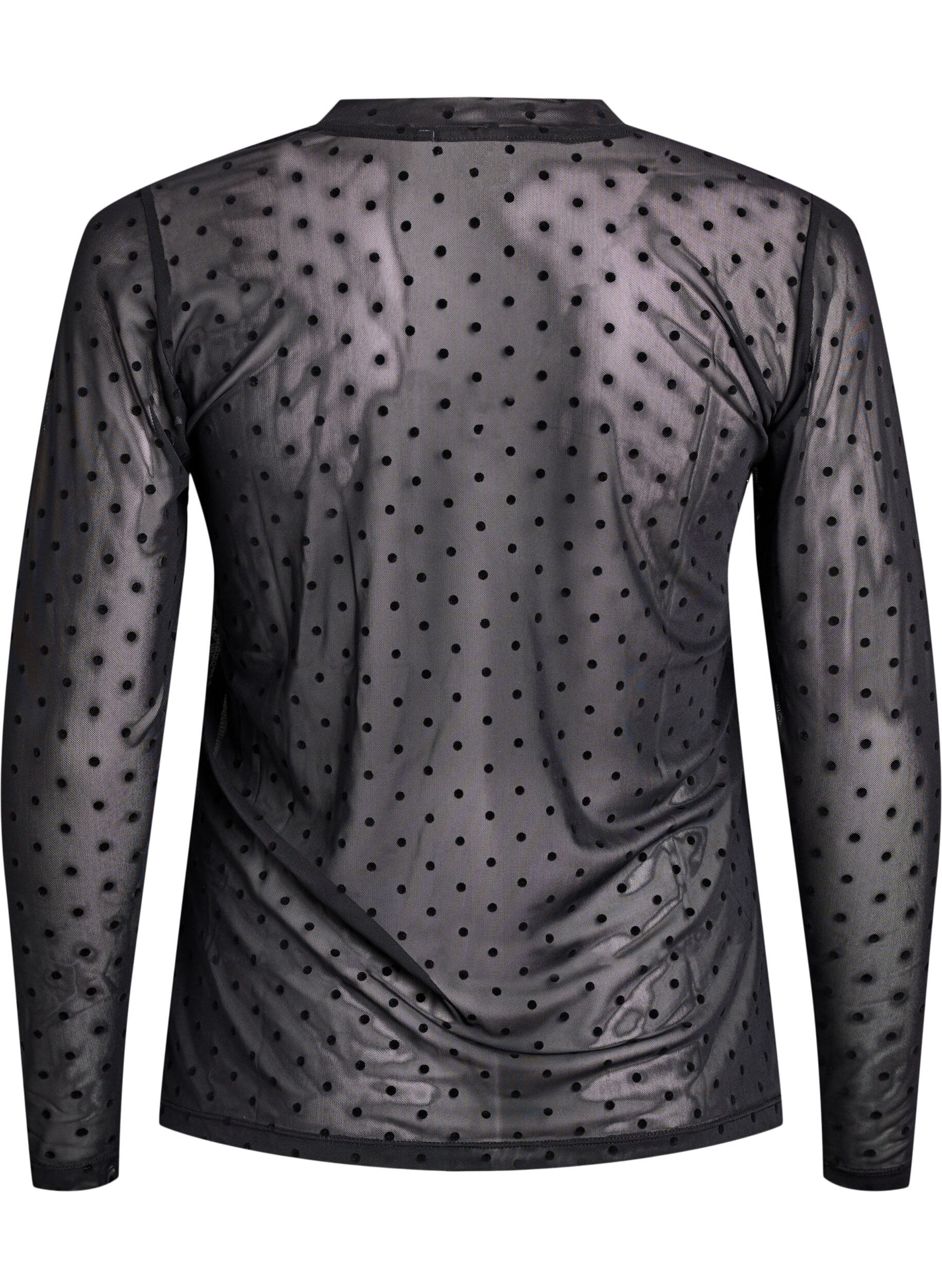 ZizziMesh blouse met stippen, Zwart, Packshot image number 1