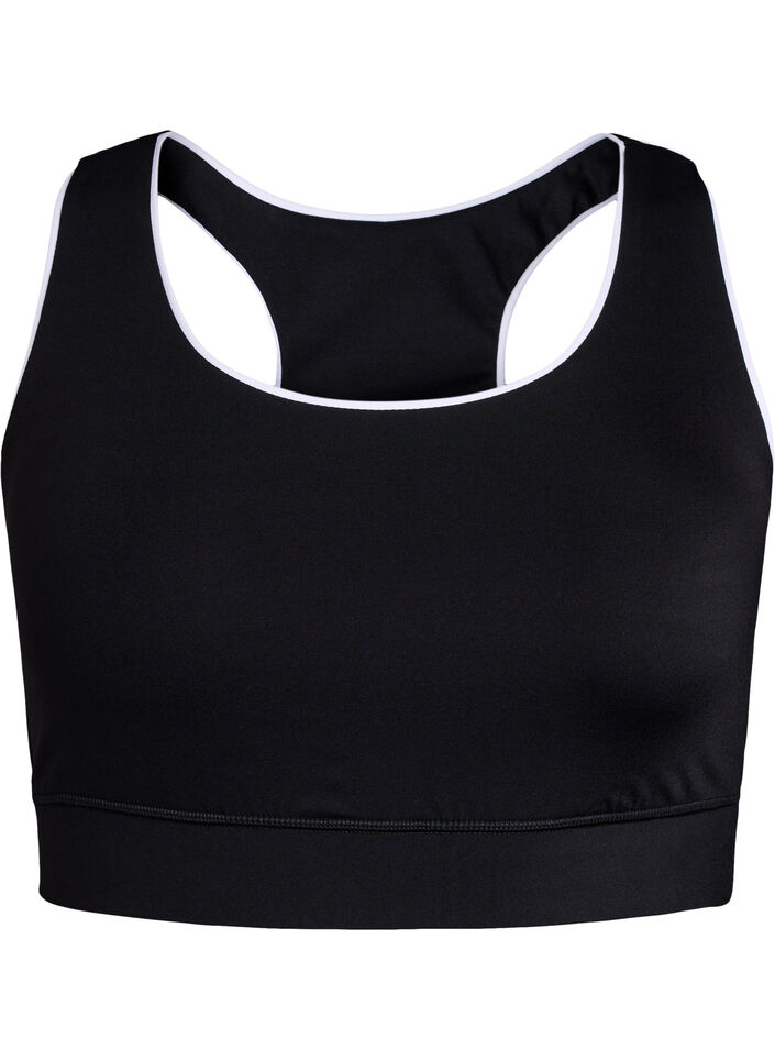 Racerback sport-bh met contrasterende biezen, Black w. Piping, Packshot