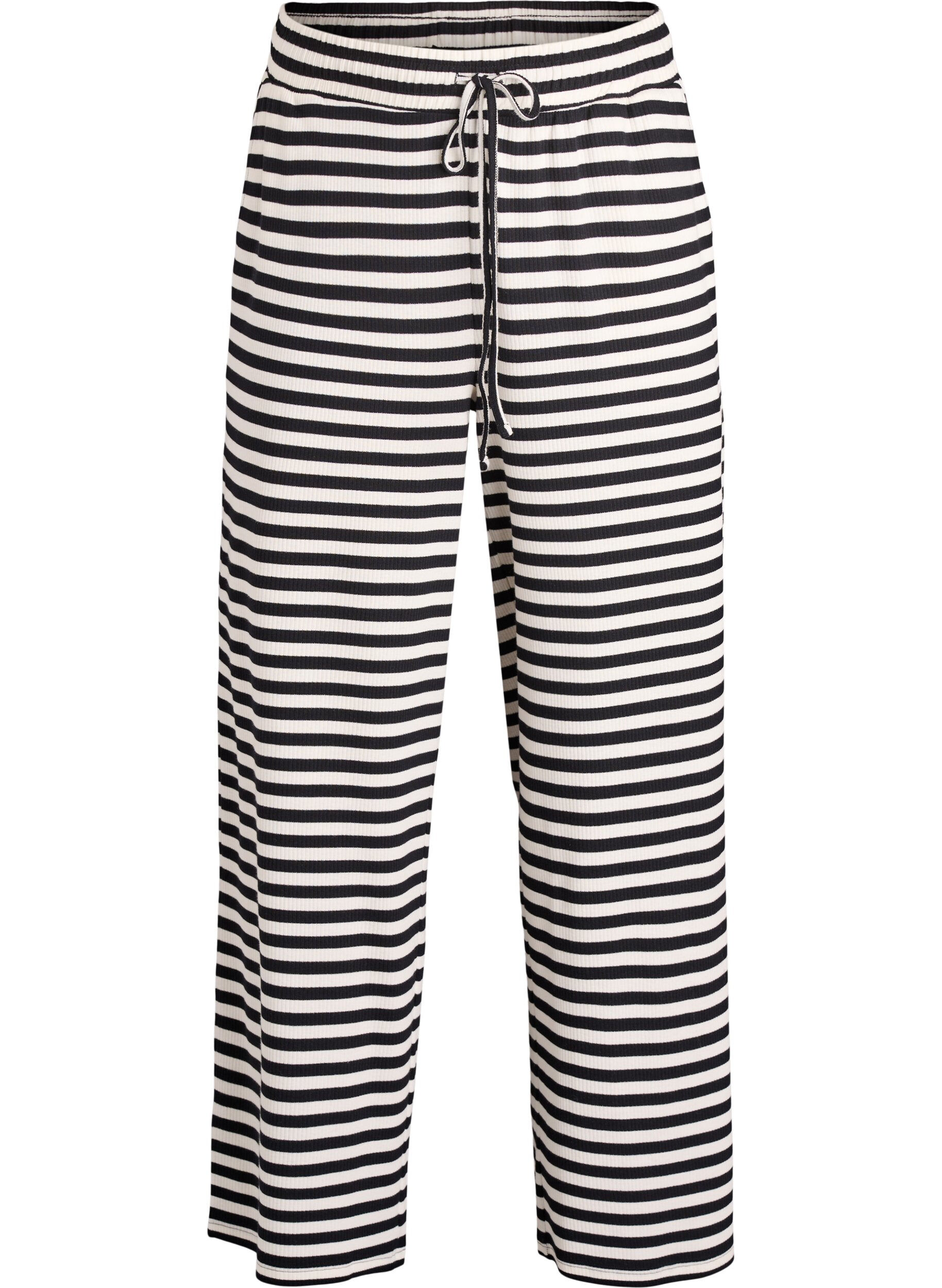 ZizziGestreepte pyjamabroek met een high waist en wijde pijpen, Zwart, Packshot image number 0