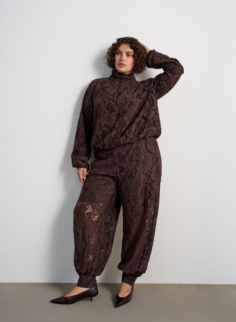 Bomberjack met jacquard bloemenpatroon, Bruin, Model image number 1