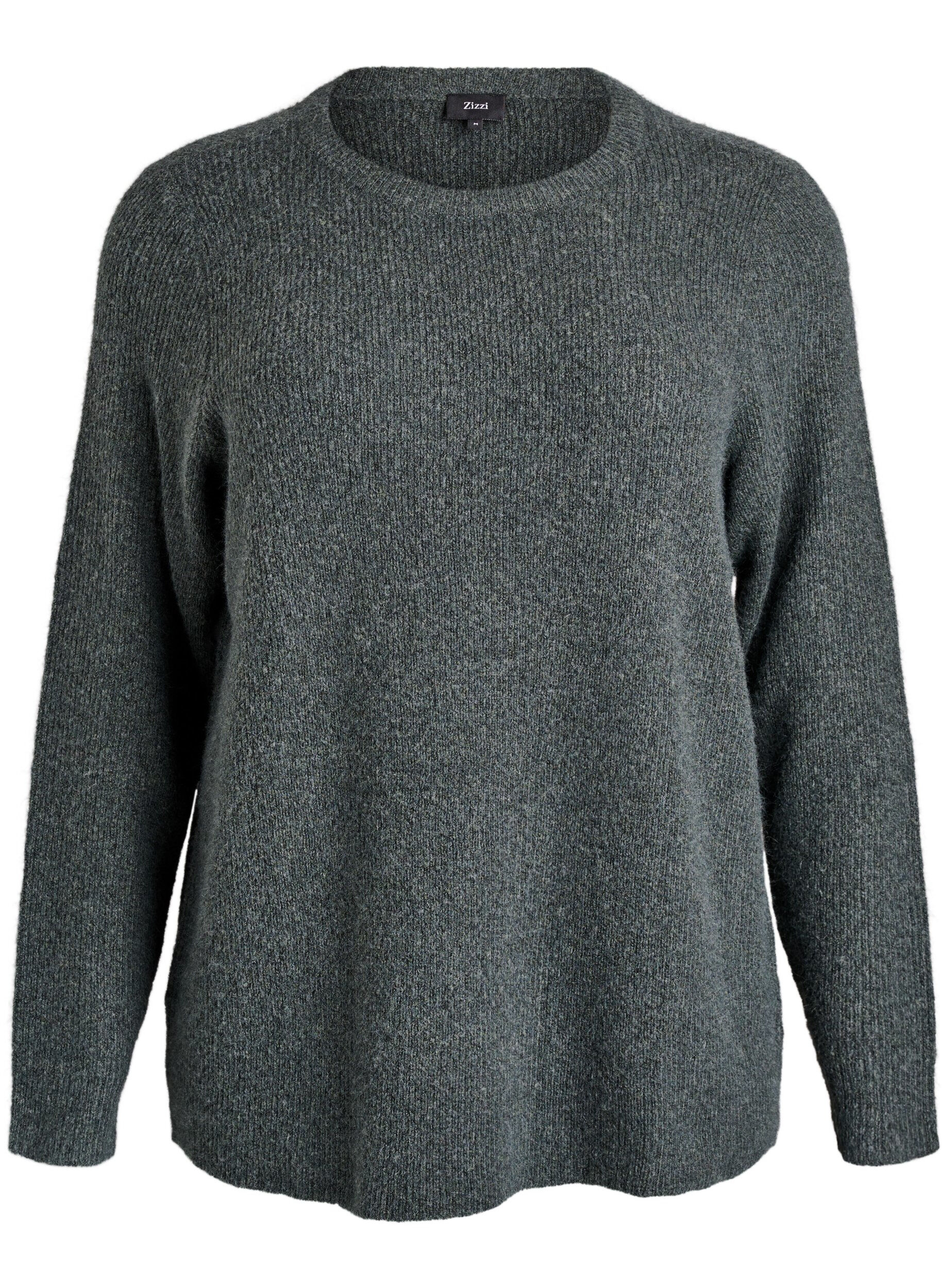 Gem&ecirc;leerde gebreide blouse met ronde hals
