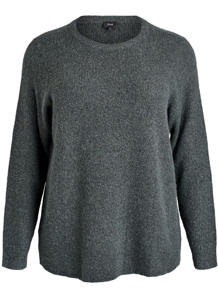 Gem&ecirc;leerde gebreide blouse met ronde hals, Groen, Packshot image number 0