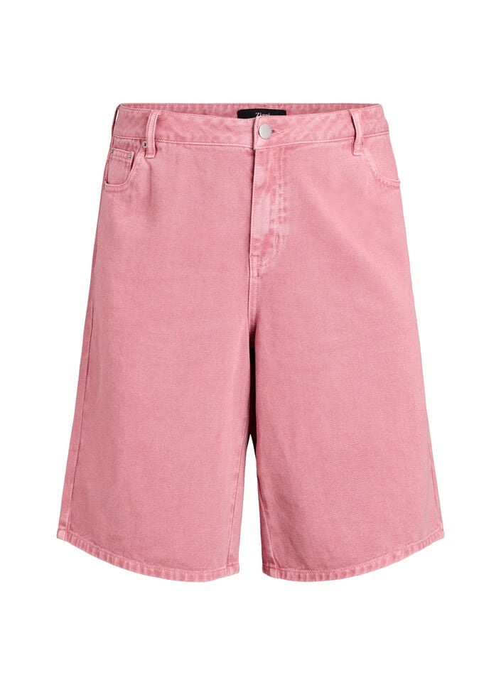 High-waist gekleurde denim bermudashorts, Rood, Packshot image number 0