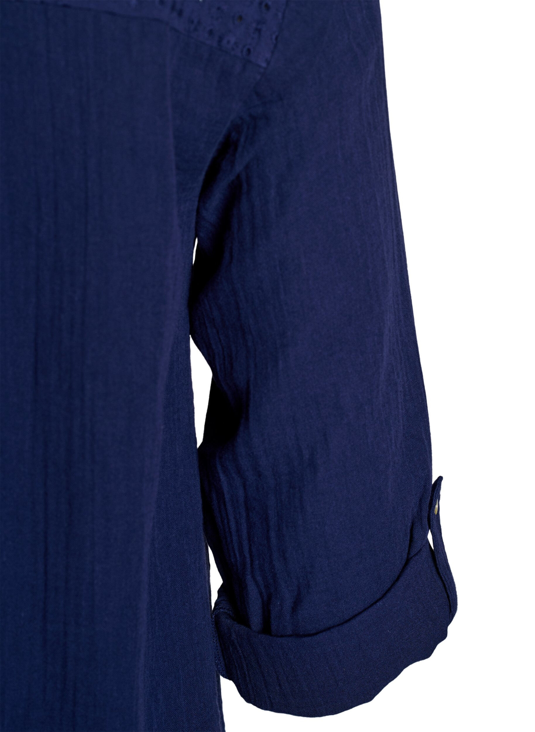 ZizziBlouse in katoenen mousseline met broderie anglaise, Blauw, Packshot image number 3