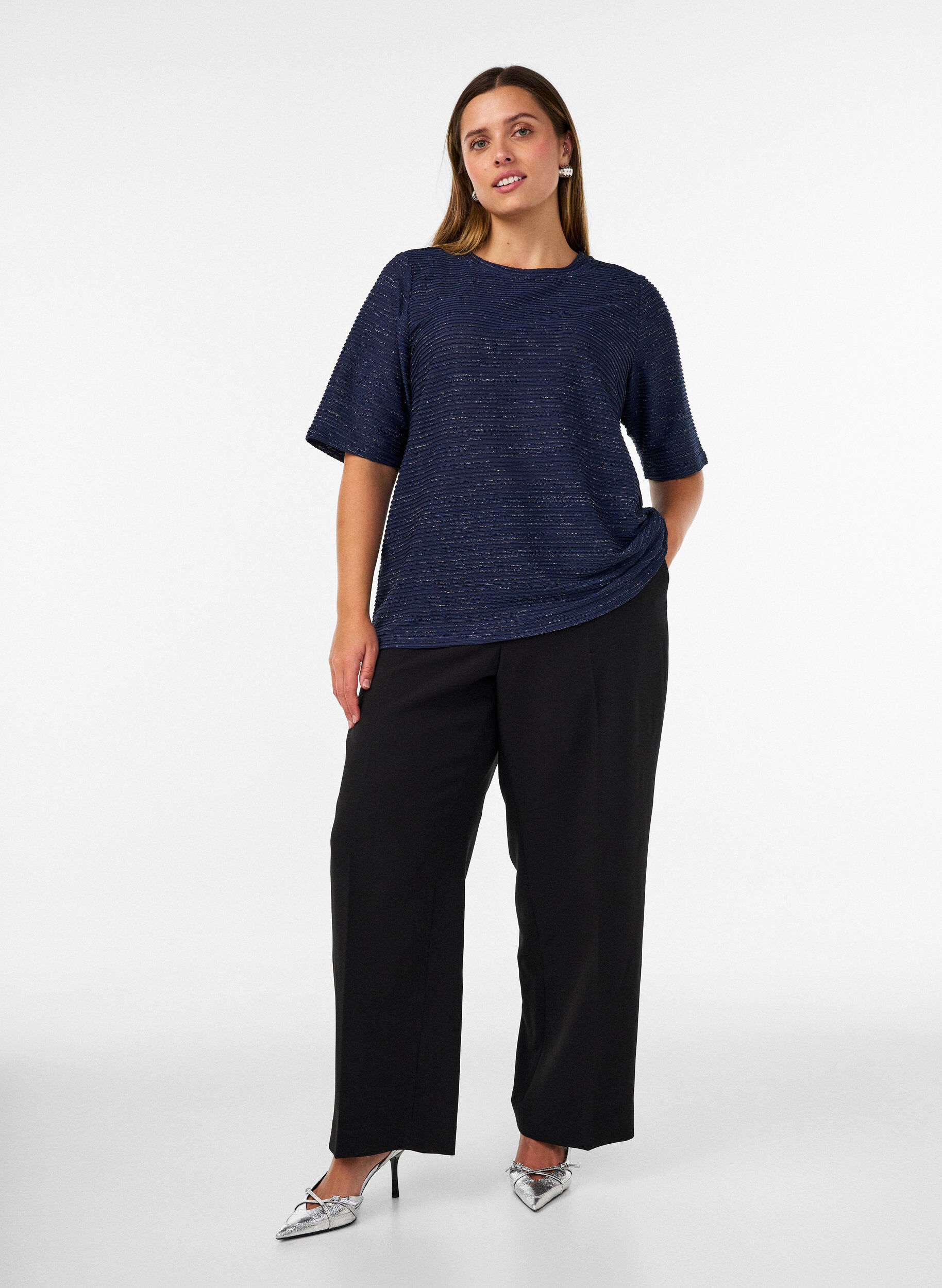 ZizziBlouse met structuur en glitter, Blauw, Model image number 1
