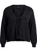 Gebreide cardigan met opengewerkt patroon en strikkoordjes, Black, Packshot image number 0