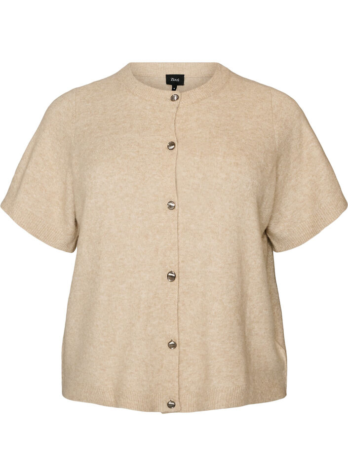 Gebreid vest met korte mouwen, Beige, Packshot image number 0