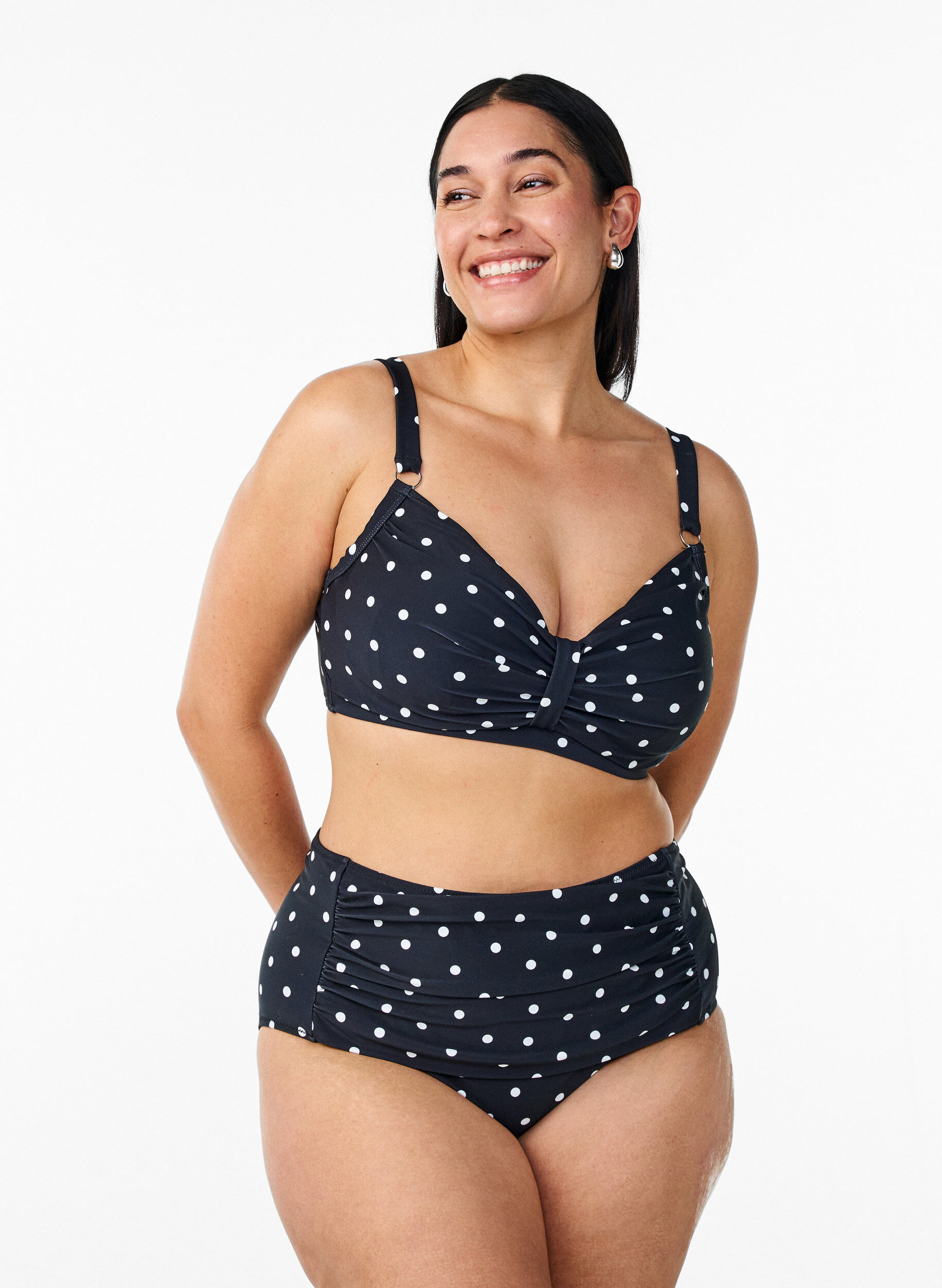 ZizziHoge taille bikinibroekje met stippen, Zwart, Model image number 0