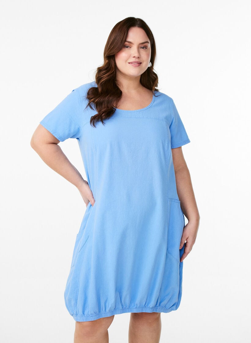 Katoenen jurk met korte mouwen, Blauw, Model image number 0