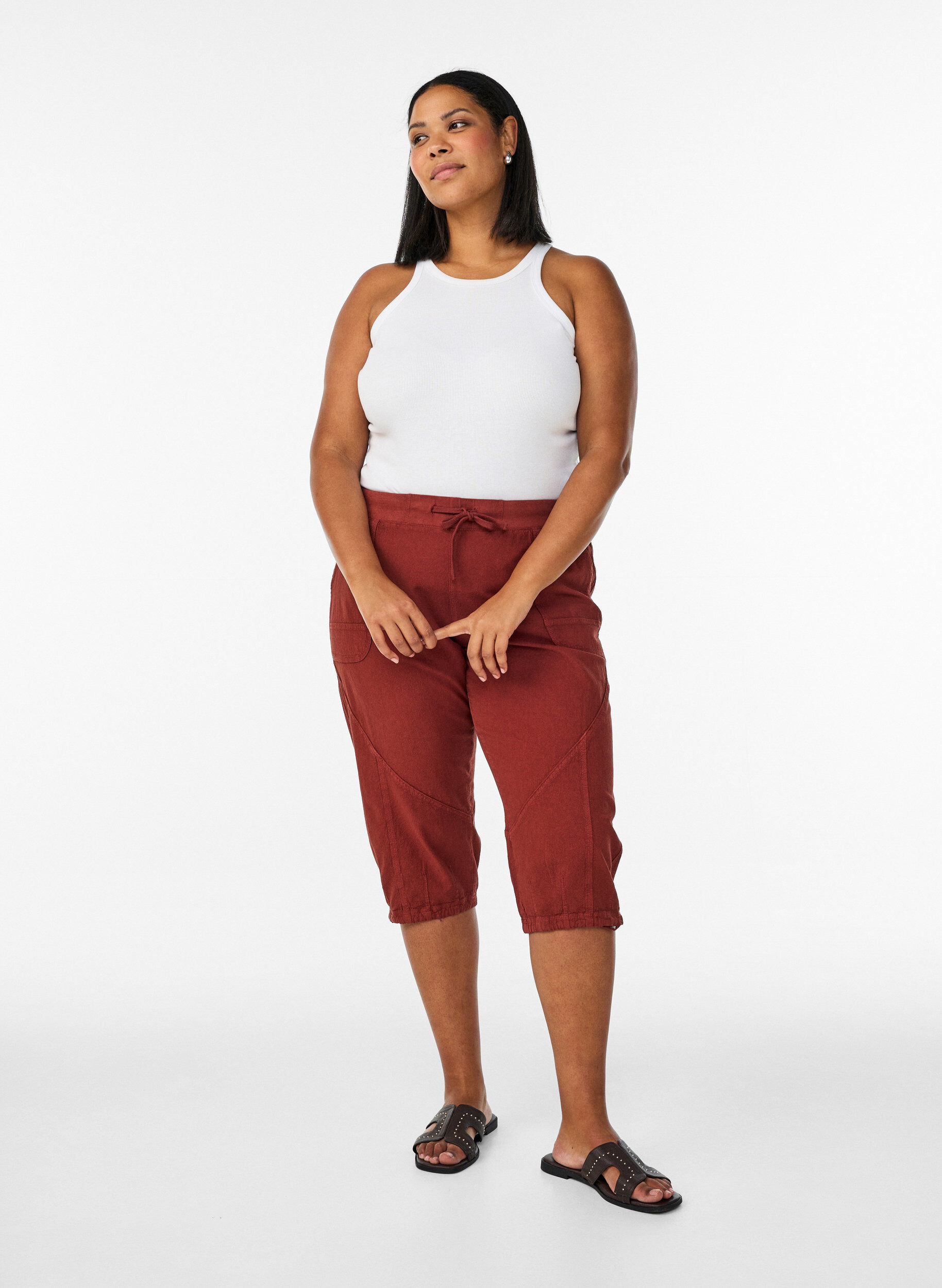 Katoenen Capri-broek, Rood, Model