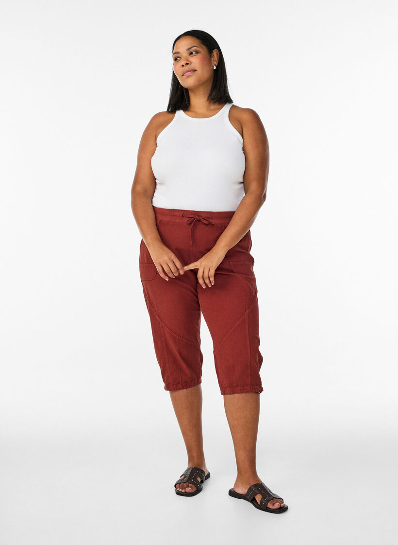 Katoenen Capri-broek, Rood, Model image number 0