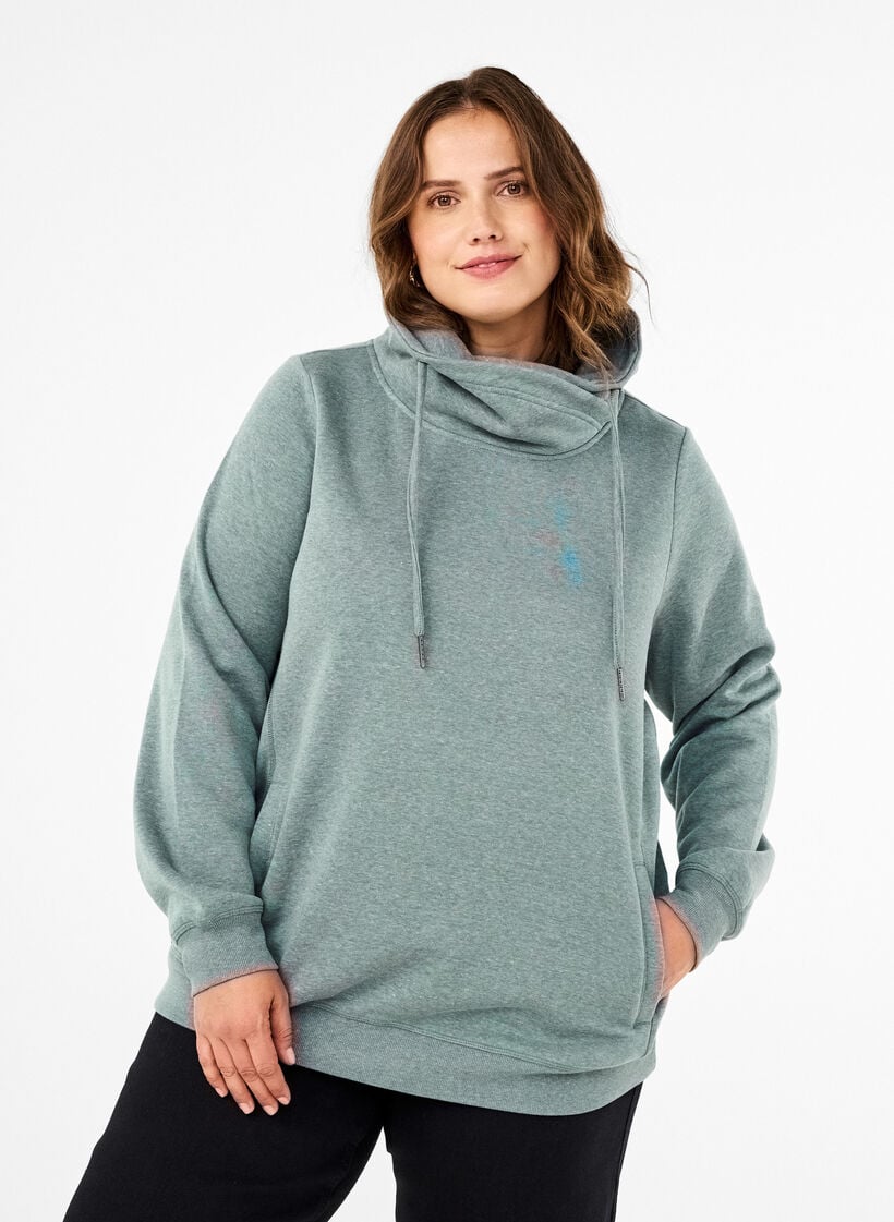 FLASH - Sweatshirt met hoge kraag, Balsam Green Melange, Model image number 0
