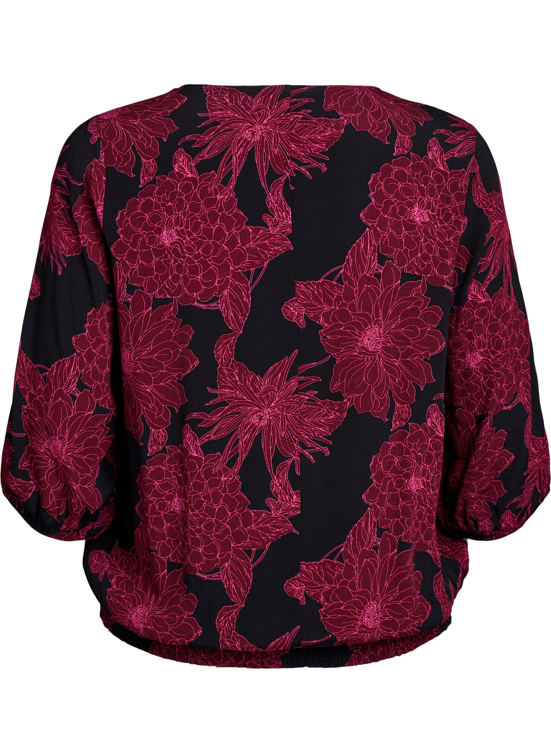 ZizziViscose blouse met bloemenprint en smockwerk, Donker Bordeaux, Packshot image number 1