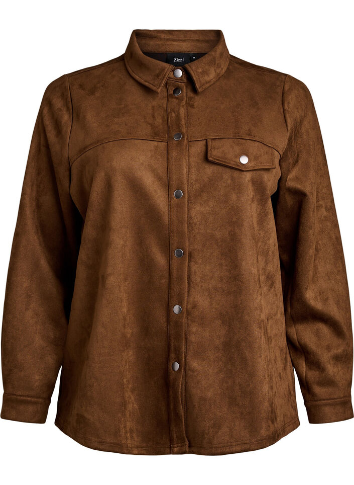 Imitatie suède overhemd, Brown Fake Suede , Packshot