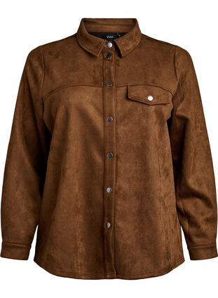 ZizziImitatie suède overhemd, Brown Fake Suede , Packshot image number 0