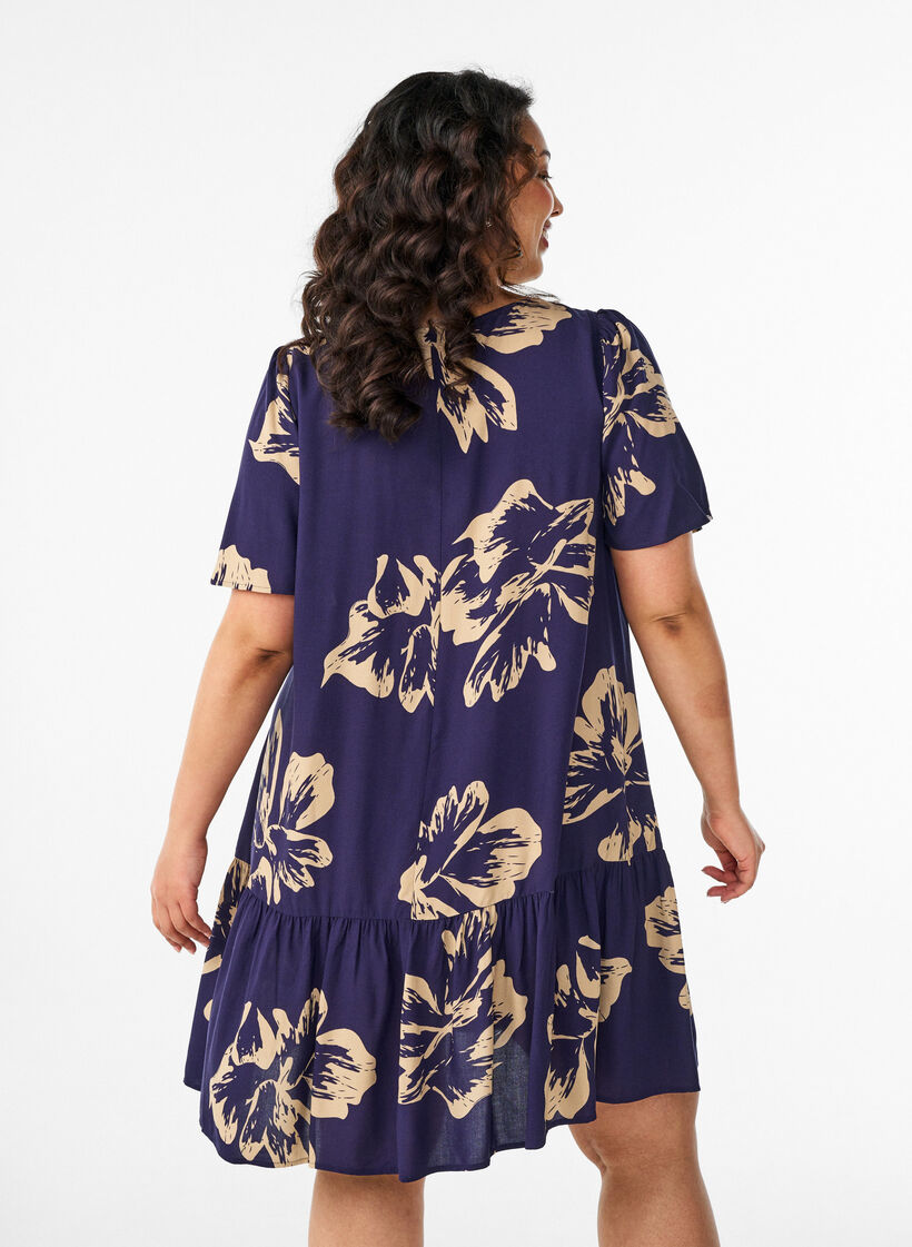 Jurk van viscose met coupenaad, Blauw, Model image number 2